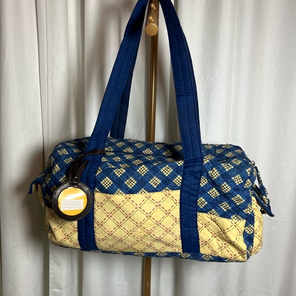 Blue and Yellow Geometric Travel Duffel Bag - Picture 2 of 10